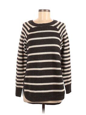 RDI Gray White Stripped Thick Woven Knitted Pullover Open Sides Sweater Medium